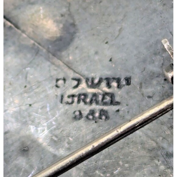 935 Sterling Silver Turquoise Jerusalem Israel Etruscan Revival Brooch Pendant - Picture 12 of 16